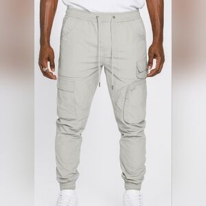 Smoke Rise Slim Jogger Fit Nylon Cargo Pants in Silver XXL